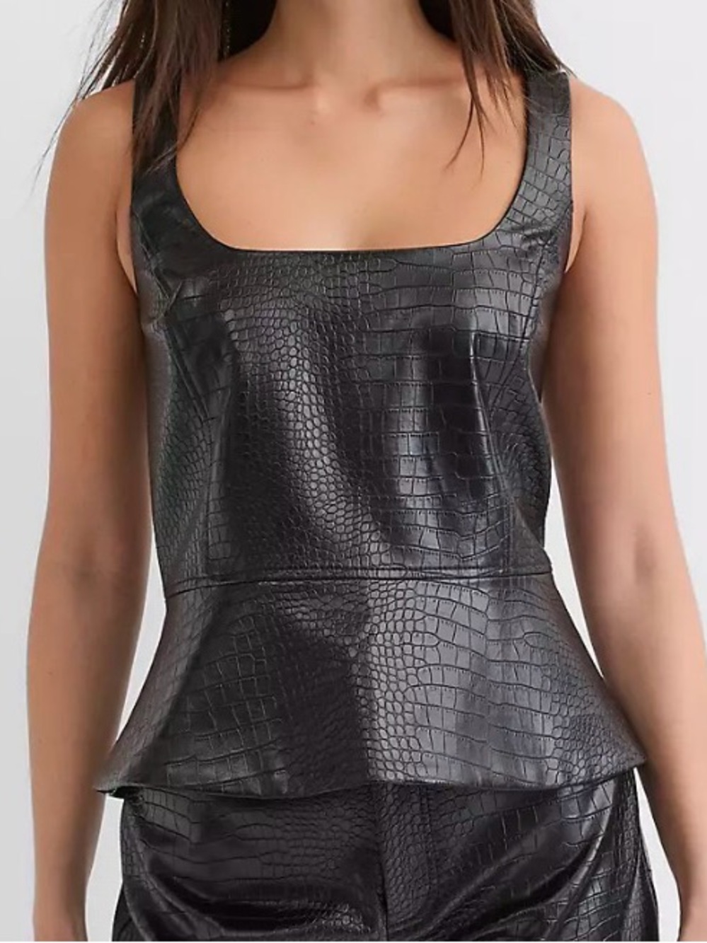 LOFT Black Faux Croc Peplum Tank